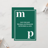 Trendiges Monogramm Smaragdgrün Save the Date 
