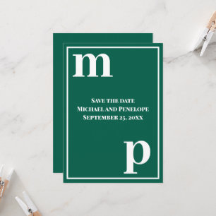 Trendiges Monogramm Smaragdgrün Save the Date  Einladung