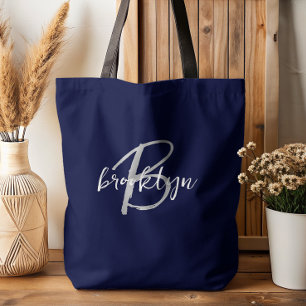 Trendiges Navy Blau Grau Weiß Schrift Monogramm