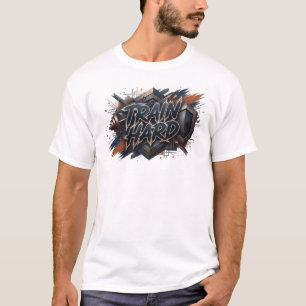 Trendiges Navy TRAIN HARD Slogan T-Shirt