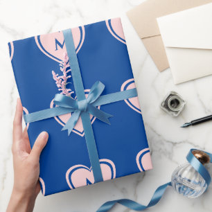 Trendiges Pink Blau Herz Monogramm Valentinstag Geschenkpapier