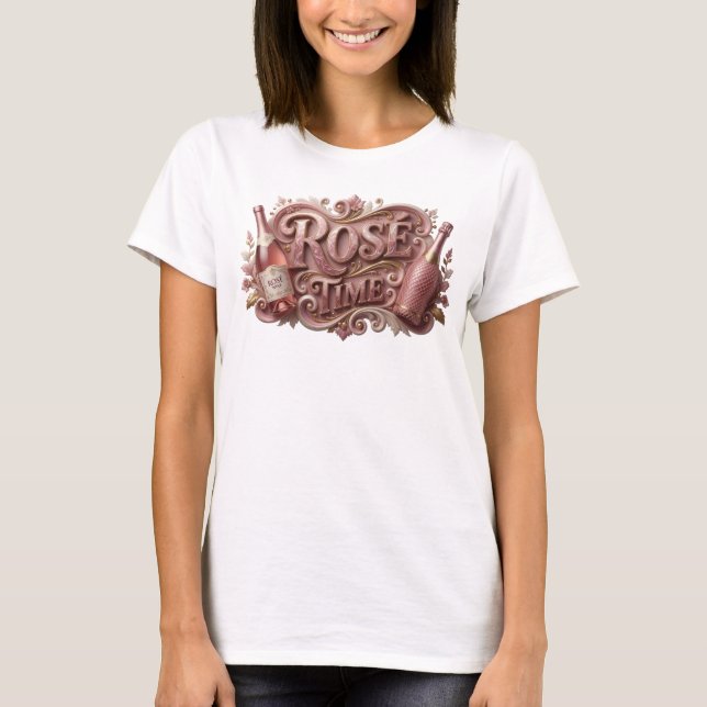 Trendiges Pink ROSE TIME Slogan T-Shirt (Vorderseite)