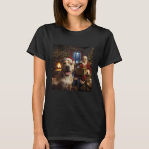 Trendiges Pitbull-Selfie mit Weihnachtsmann Lustig T-Shirt