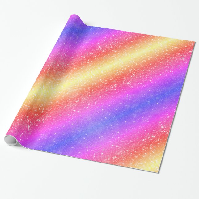Trendiges Regenbogen-Glitter Geschenkpapier (Ungerollt)