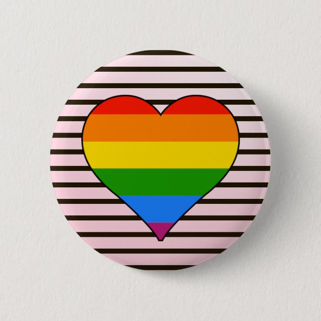 Trendiges Regenbogenherz mit Designer Stripes benu Button (Vorderseite)