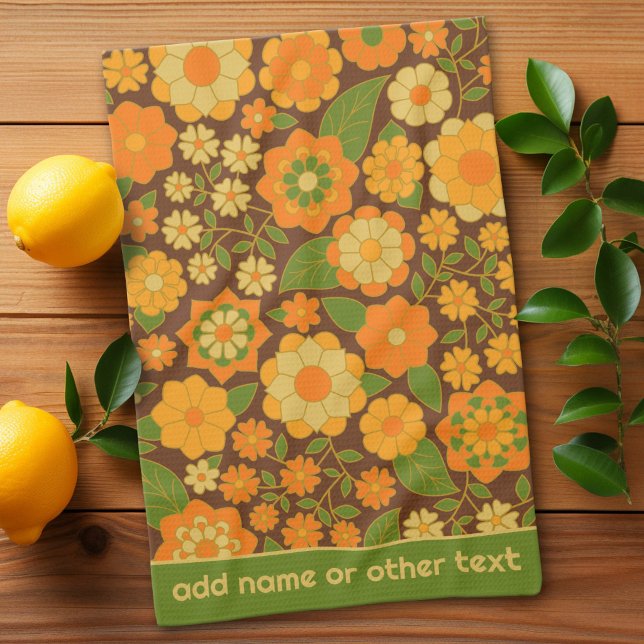 Trendiges Retro-Blumenmuster mit individuellem Nam Geschirrtuch (Custom Kitchen Towel)