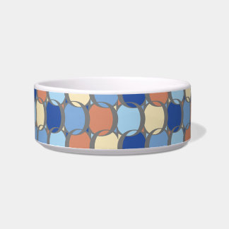 Trendiges Retro-Design mit blauen, orangen und gel Napf