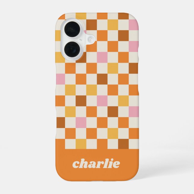 Trendiges Retro-Karo-Monogramm iPhone 16 Hülle (Rückseite)