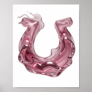 Trendiges Rosa 3D FLÜSSIGMETALLSCHRIFTART U Modern Poster