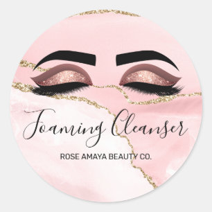 Trendiges Rosa Gold Glitter Achat-Marmor-Wimpern-S Runder Aufkleber
