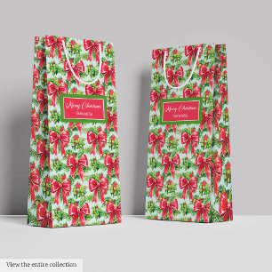 Trendiges rosa grünes Wasserfarben-Preppy-Weihnach Mittlere Geschenktüte