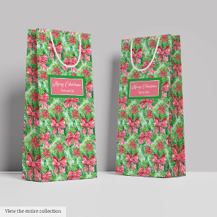 Trendiges rosa grünes Wasserfarben-Preppy-Weihnach Mittlere Geschenktüte