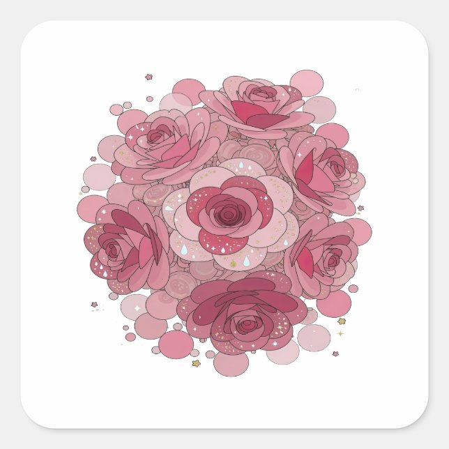 Trendiges Rosa ROSE BUBBLES Label Design Quadratischer Aufkleber (Vorderseite)