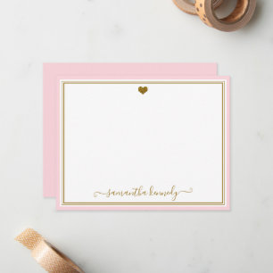 Trendiges Rosa und Gold Herz mit individuellem Nam Mitteilungskarte