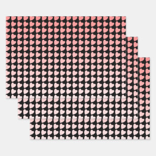 Trendiges rosa und schwarzes Herz Muster Gradient Geschenkpapier Set