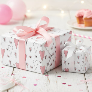 Trendiges Rosa und Weiß süßes Herz Muster Geschenkpapier