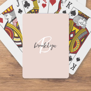 Trendiges Rosé Pink Graues Skript Monogramm Spielkarten