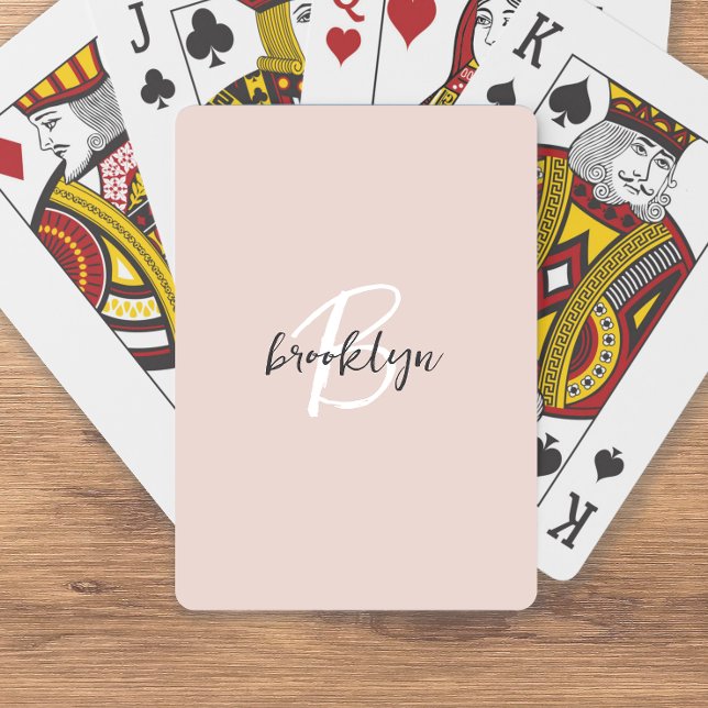Trendiges Rosé Pink Graues Skript Monogramm Spielkarten (Von Creator hochgeladen)