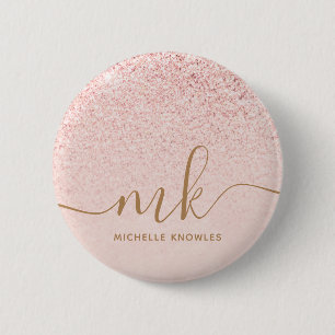 Trendiges Roségold Glitter Fancy Initialen und Nam Button