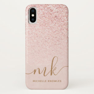 Trendiges Roségold Glitter Fancy Initialen und Nam Case-Mate iPhone Hülle