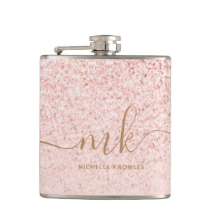Trendiges Roségold Glitter Fancy Initialen und Nam Flachmann