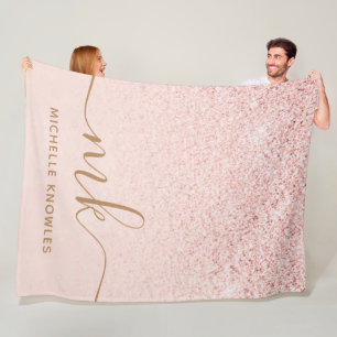 Trendiges Roségold Glitter Fancy Initialen und Nam Fleecedecke