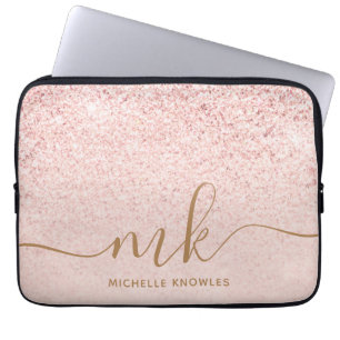 Trendiges Roségold Glitter Fancy Initialen und Nam Laptopschutzhülle