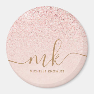 Trendiges Roségold Glitter Fancy Initialen und Nam Magnet