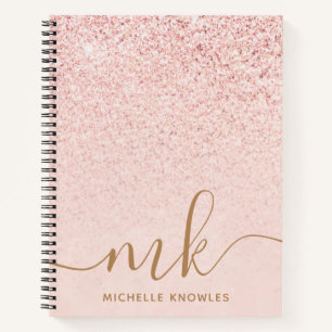 Trendiges Roségold Glitter Fancy Initialen und Nam Notizbuch