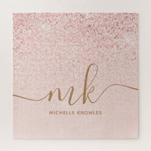 Trendiges Roségold Glitter Fancy Initialen und Nam Puzzle