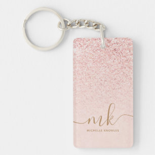 Trendiges Roségold Glitter Fancy Initialen und Nam Schlüsselanhänger