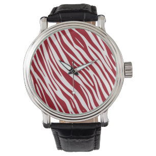 Trendiges rotes Zebra-Tier-Streifen Armbanduhr