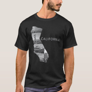 Trendiges Schwarz-Grau-Kalifornien-Staatskarte-USA T-Shirt