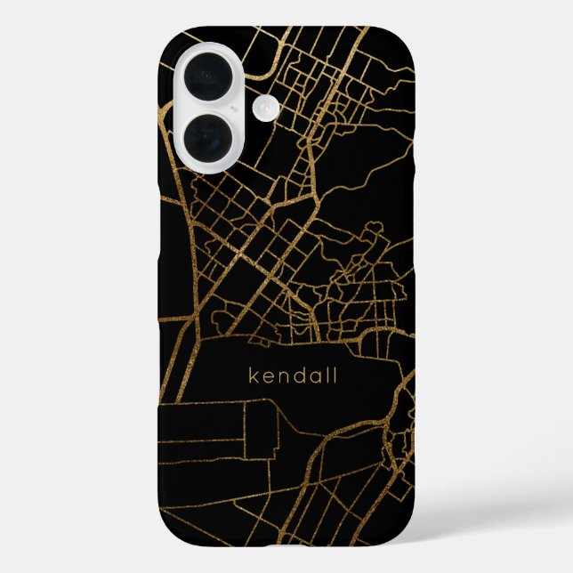 Trendiges Schwarz-Imitat-Gold-Map-Design mit Namen Case-Mate iPhone Hülle (Rückseite)
