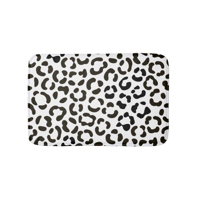Trendiges Schwarz-Weiß-Leopard-Druckmuster Badematte (Vorderseite)