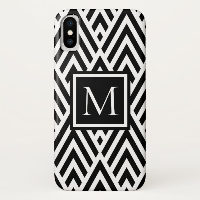 Trendiges Schwarz-weißes Monogramm-Arrow-Diamantmu Case-Mate iPhone Hülle (Rückseite)