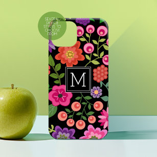 Trendiges Schwarzes Floral-Muster mit benutzerdefi Case-Mate iPhone 14 Hülle