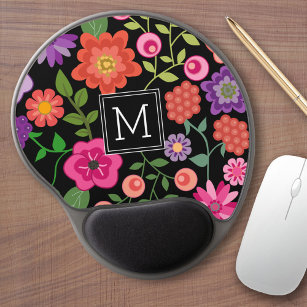Trendiges Schwarzes Floral-Muster mit benutzerdefi Gel Mousepad