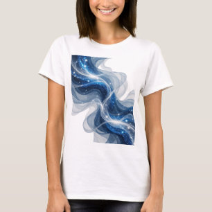 Trendiges Silber BLAUE WELLEN UND STERNE 3D-Text-K T-Shirt