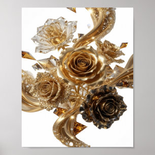 Trendiges Silber GOLDENE ROSEN UND DIAMANTEN Poster