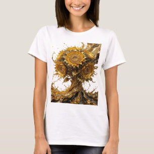 Trendiges Silber GOLDENE SONNENBLUMEN Grafik T-Shi T-Shirt