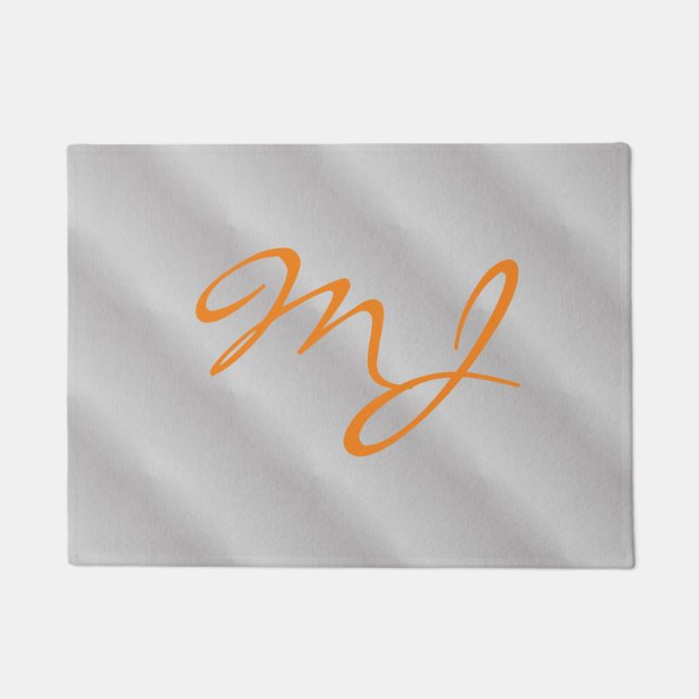 Trendiges Silber-Grau-Orange-Monogramm Fußmatte (Vorderseite)