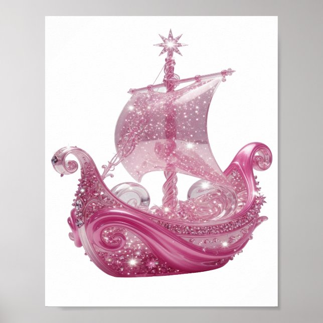 Trendiges Silber-Rosa-glitzerndes-Schiff 3D-Text-K Poster (Vorne)
