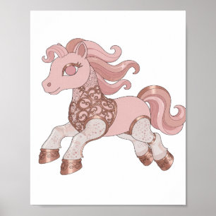 Trendiges Silber-Rosa- und Roségold-Pony Poster