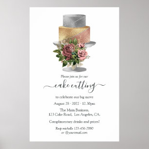 Trendiges Silber- und Gold-Blumen-Torten schneiden Poster