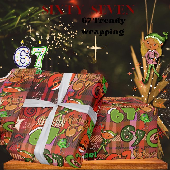 Trendiges  Sixty Seven  Geschenkpapier I rotes Kar (Trendy Sixty Seven Wrapping Paper I red plaid)