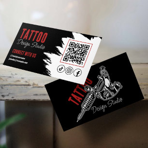 Trendiges Tattoo-Studio Schwarz und Rot QR-Code Visitenkarte