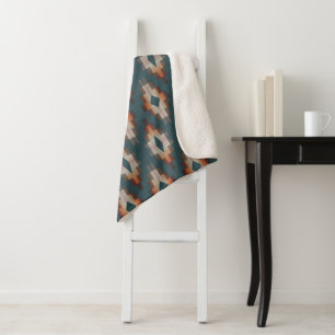Trendiges Teal Blau Orange Dunkelbraun Grau Stamme Sherpadecke