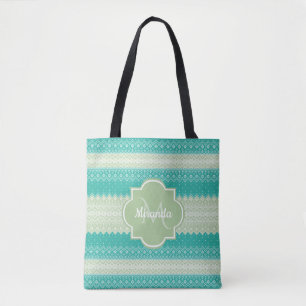Trendiges Teal Neo Mint Grün Strickmuster und Name