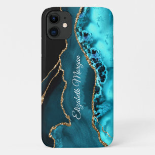 Trendiges Teal, Schwarz und Gold Achat & DIY Name Case-Mate iPhone Hülle